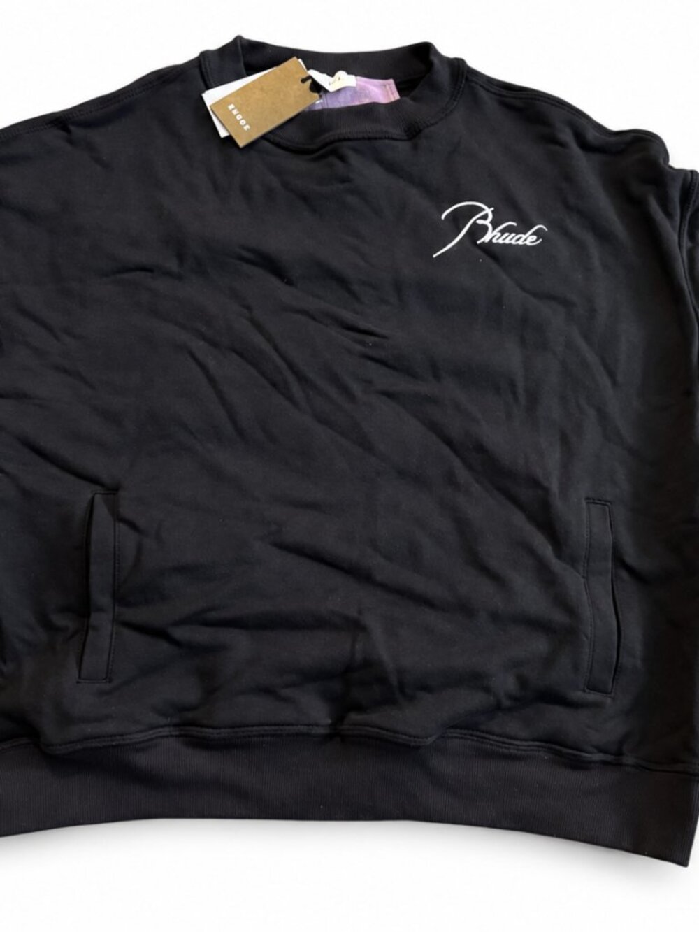 Rhude Black & Pink Logo Panel Crewneck Sweatshirt